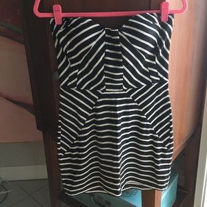 Parker Black & White Stripe Strapless Mini Dress